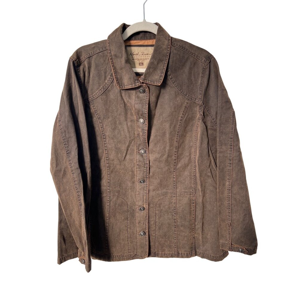 North River Outfitters Button Front Jacket Women XL Cotton Blend Shacket Neutral